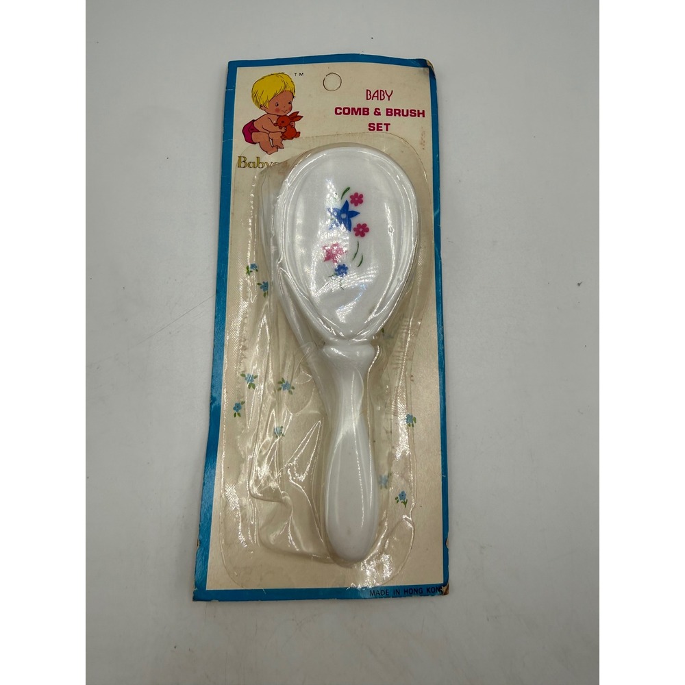 Vintage Baby Comb and Brush Set White Floral Design New in Box